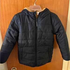 Cat & Jack Black/Tan Fleece Reversible Puffer Jacket (L)